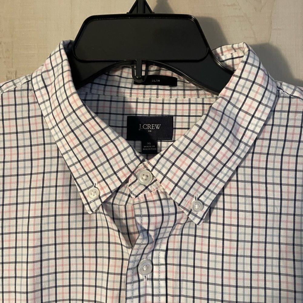 J. Crew long sleeve slim pink blue and white shirt, size XL